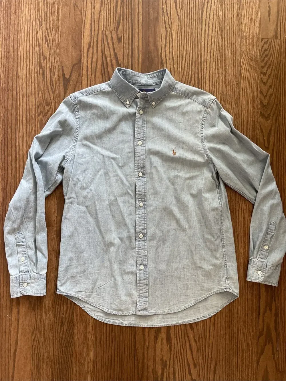 Ralph Lauren Blue Denim Button Up Shirt Youth 18 Boys Pony Preppy Western Farm